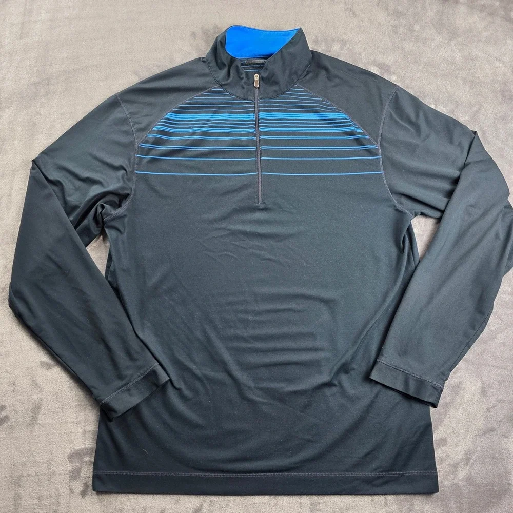 Nike Golf Pullover Men Large Black Blue Striped 1/4 Zip Dri-FIT Long Sleeve‎
